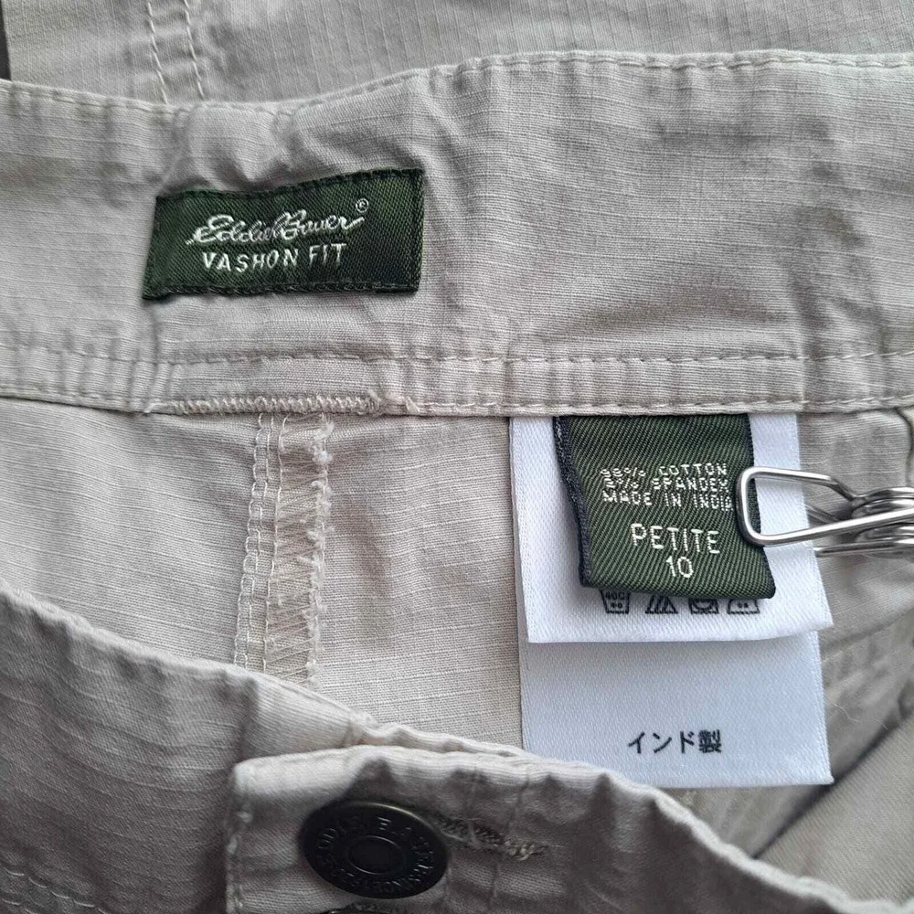 Eddie Bauer Cargo Pants Womens 10P Beige Khaki Ripstop Utility Mid Rise Casual